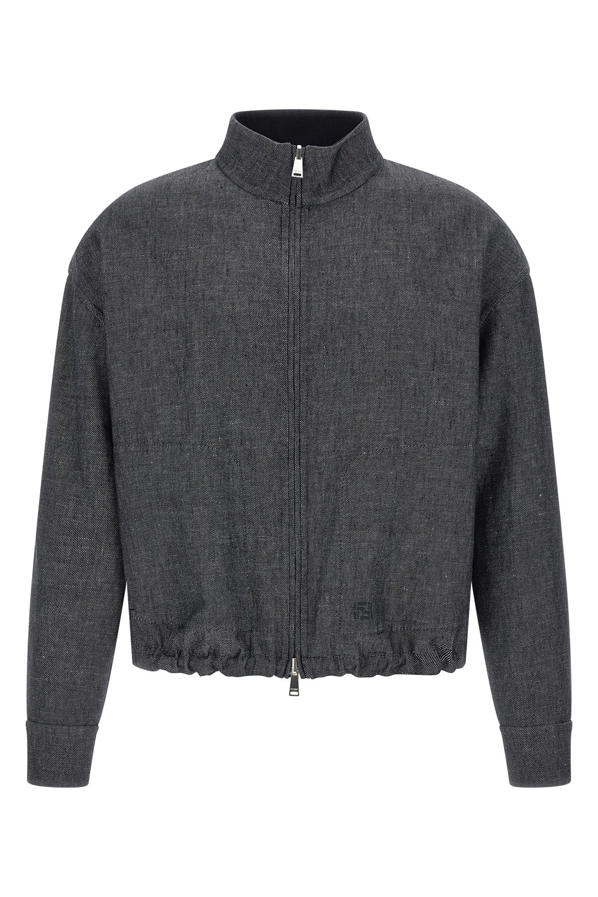 reversible blouson in denim fabric and linen and cotton fabric