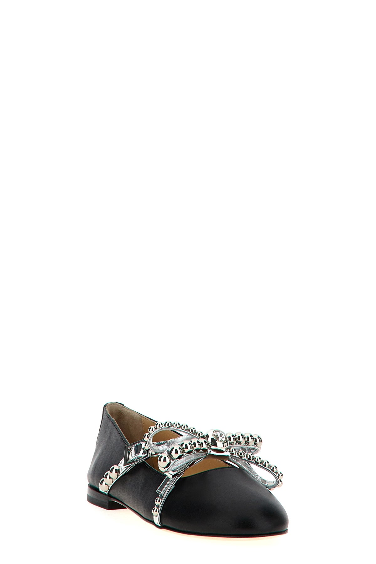 crystal studs leather ballet flat