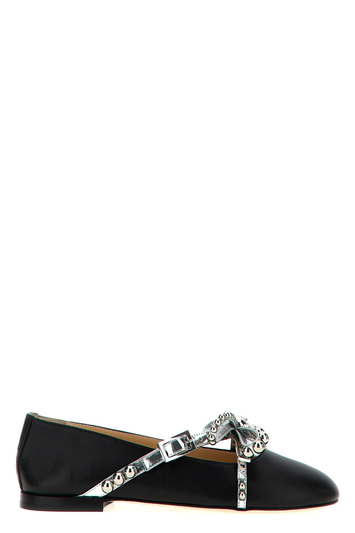 crystal studs leather ballet flat