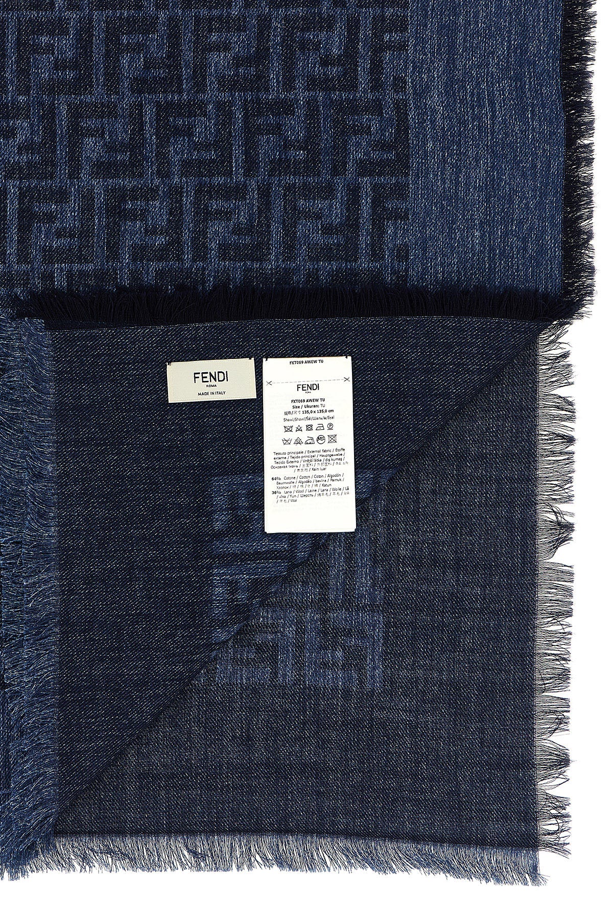 denim-effect cotton and wool blend shawl
