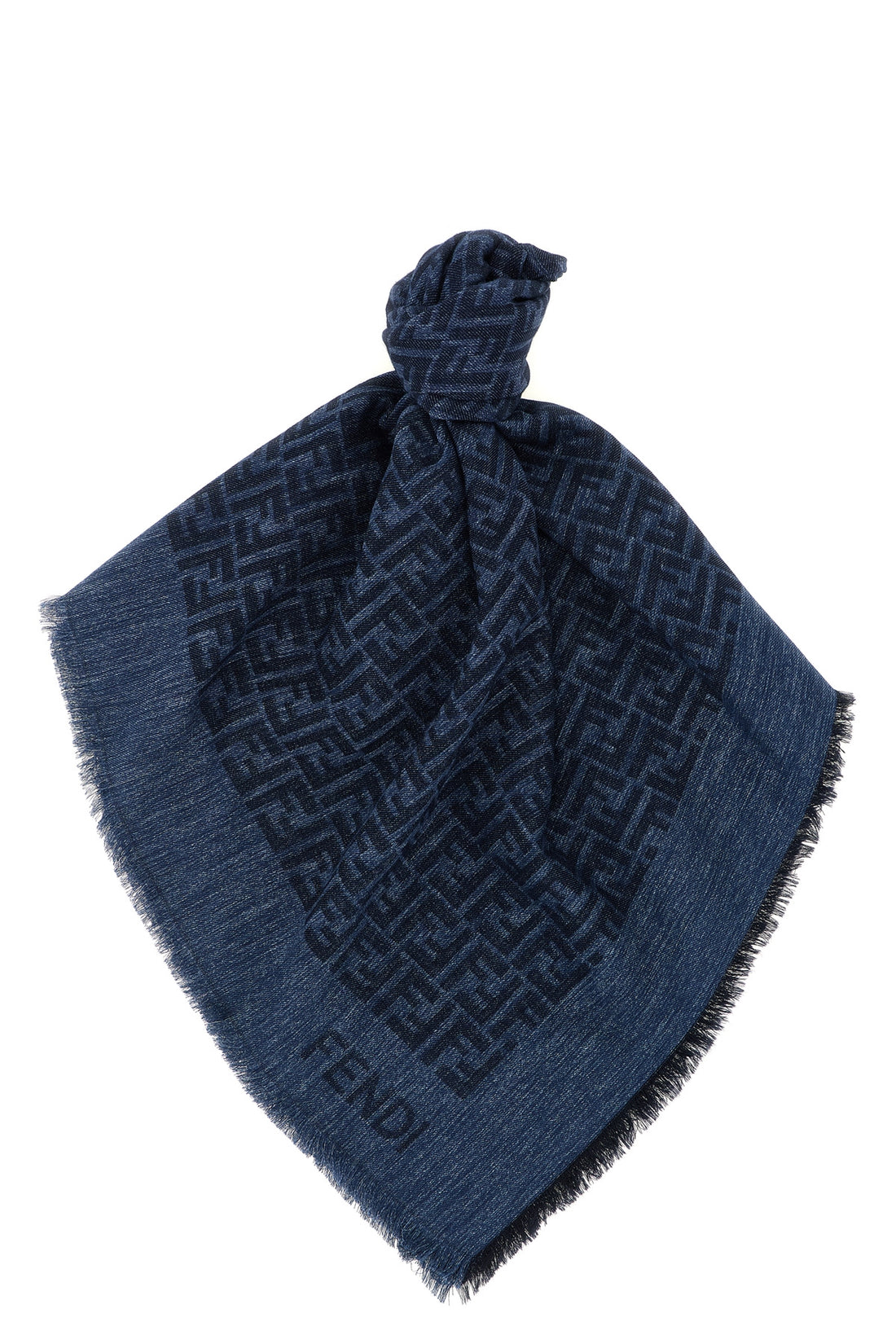 FENDI OS denim-effect cotton and wool blend shawl