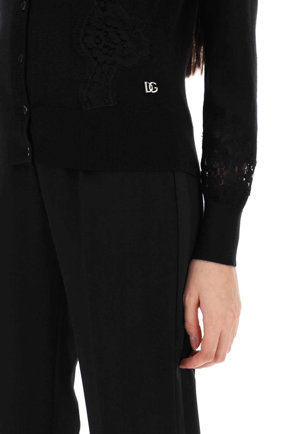 lace-insert cardigan with eight