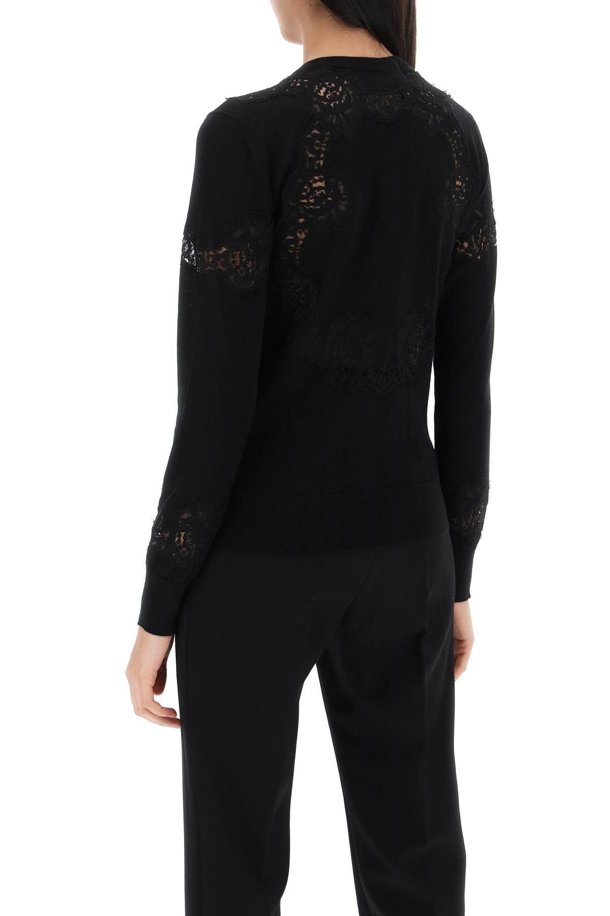 lace-insert cardigan with eight