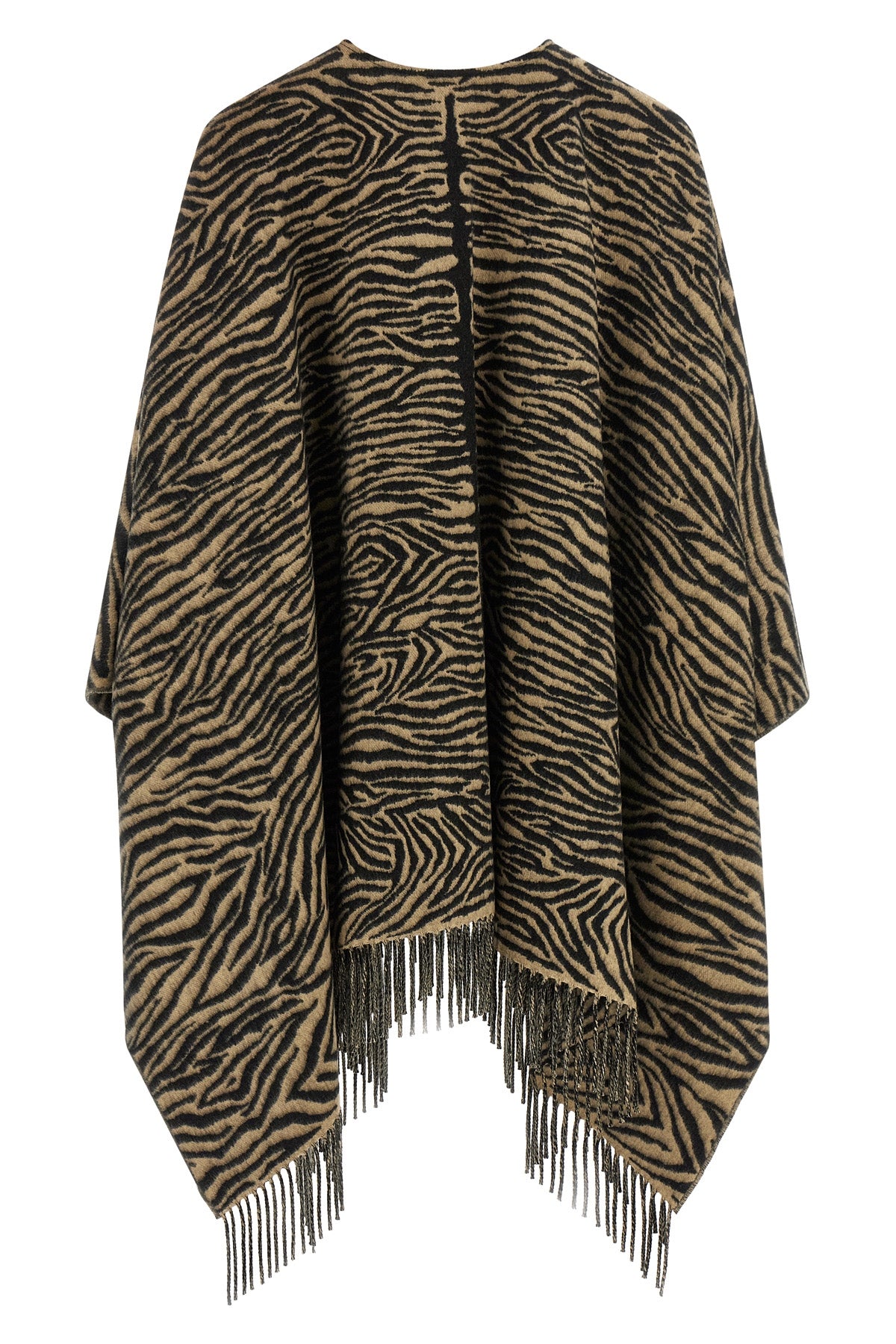 the fendi poncho defines the silhouette through fluid volumes and an open constr