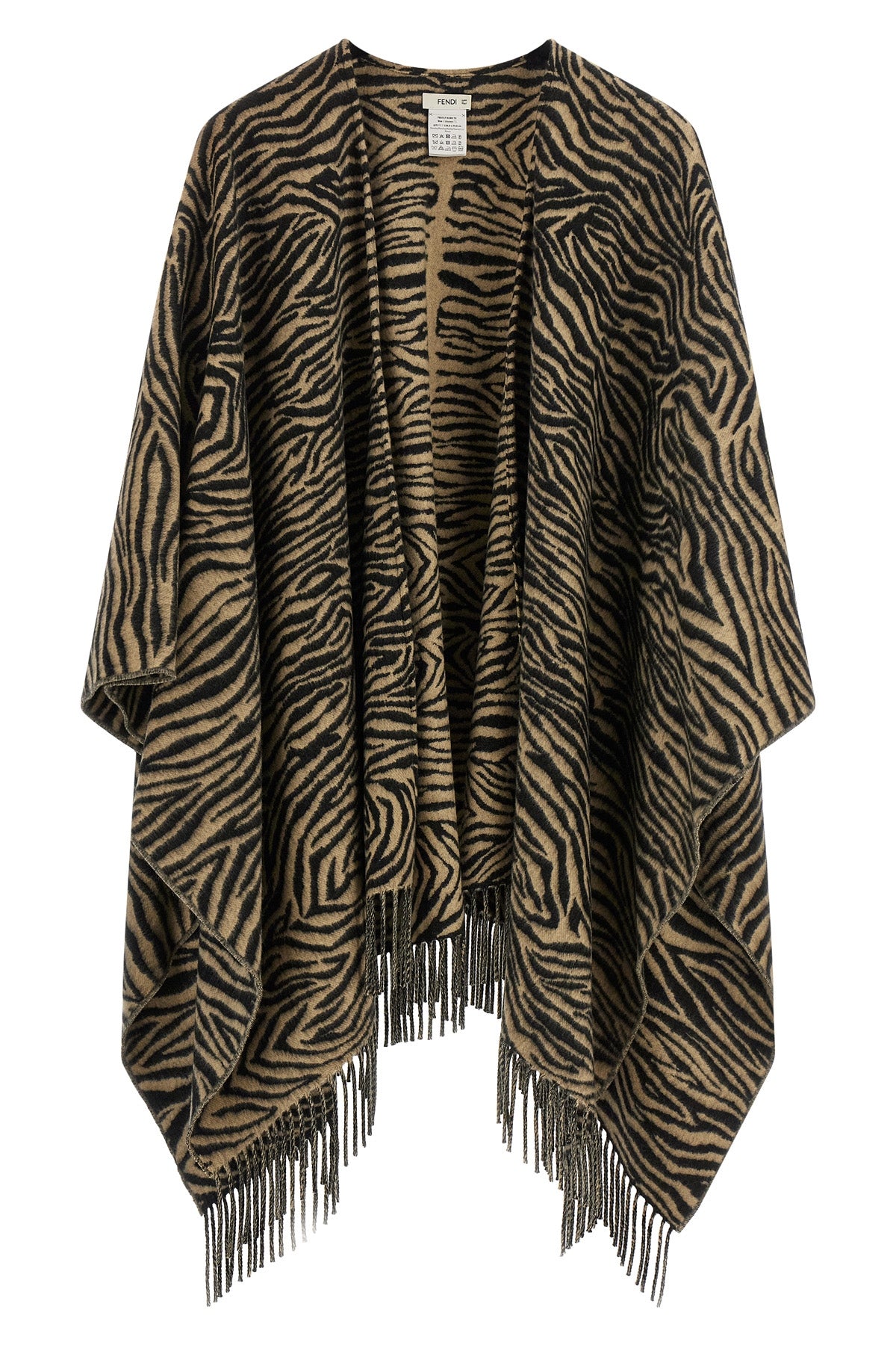 the fendi poncho defines the silhouette through fluid volumes and an open constr