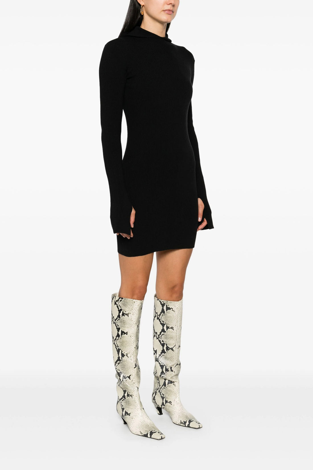 FENDI 38 ribbed wool and silk hooded dress