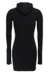 ribbed wool and silk hooded dress