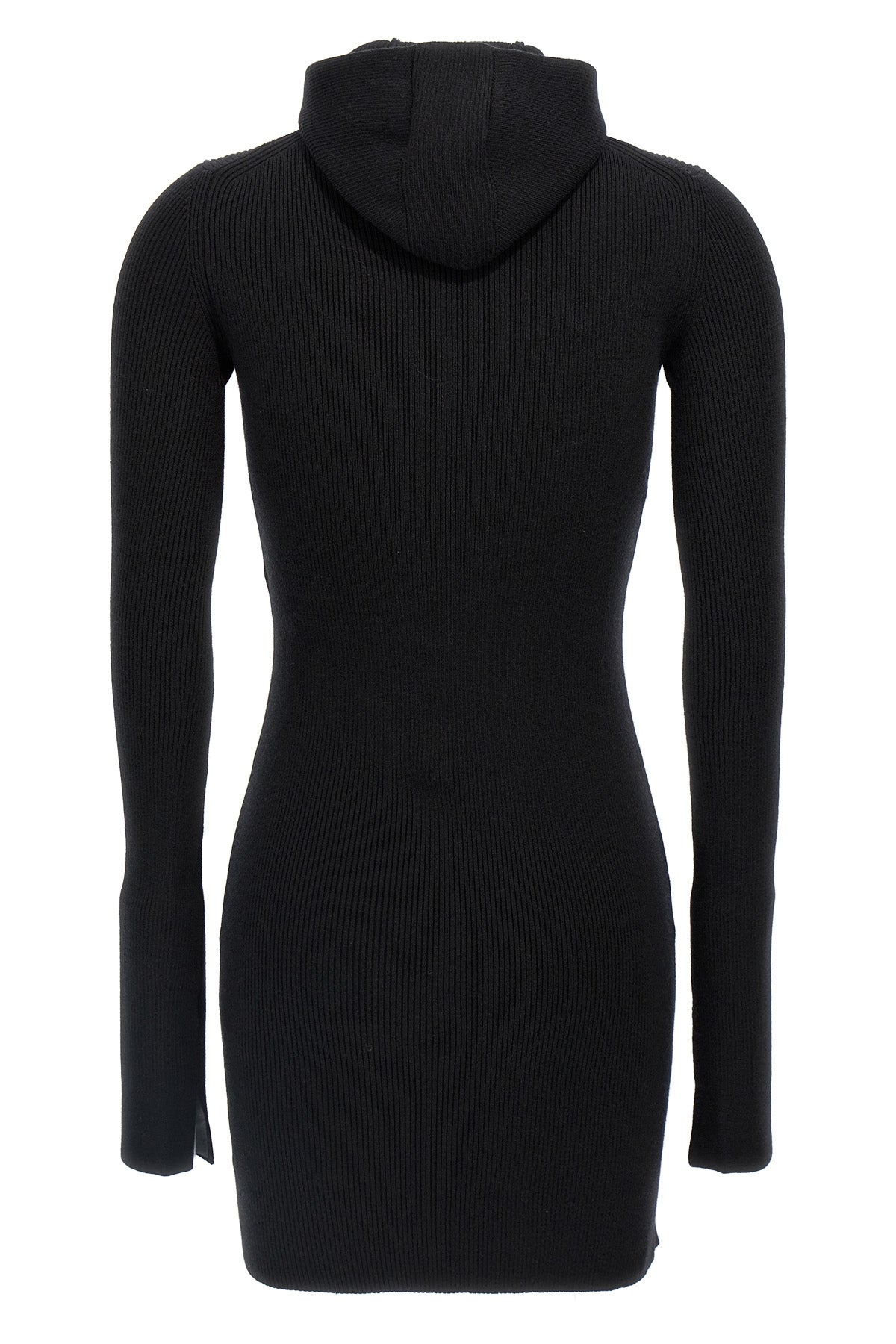 ribbed wool and silk hooded dress