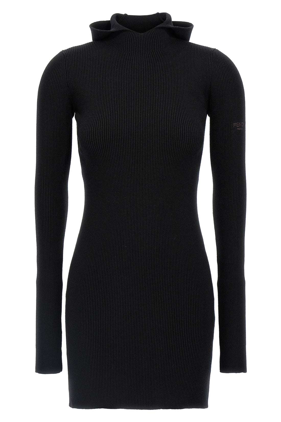 FENDI 38 ribbed wool and silk hooded dress