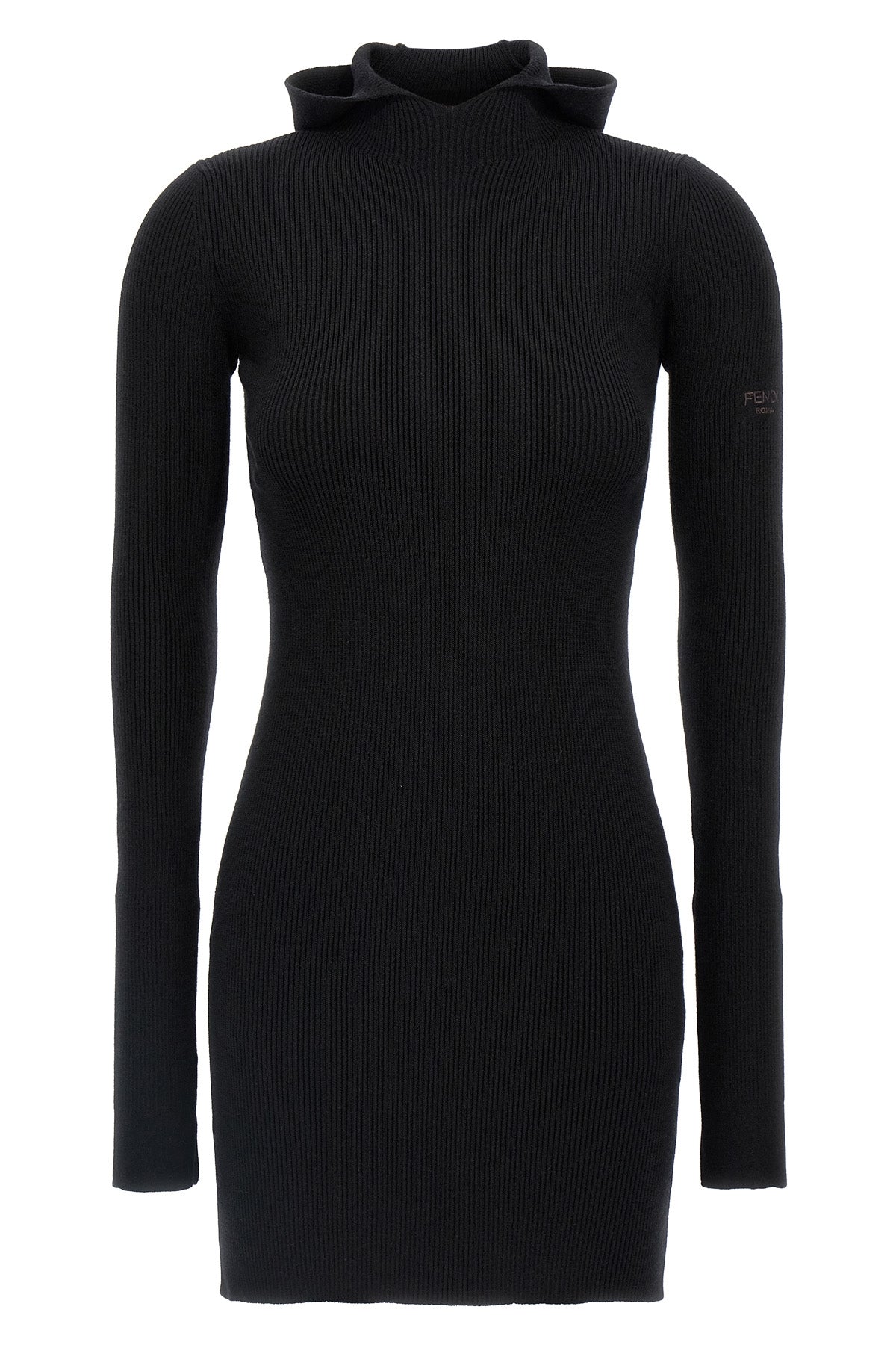 ribbed wool and silk hooded dress