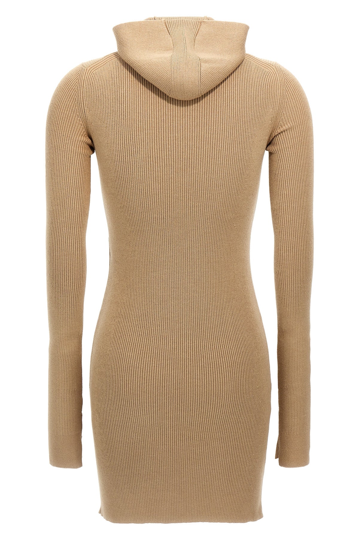 ribbed wool and silk hooded dress