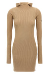 ribbed wool and silk hooded dress