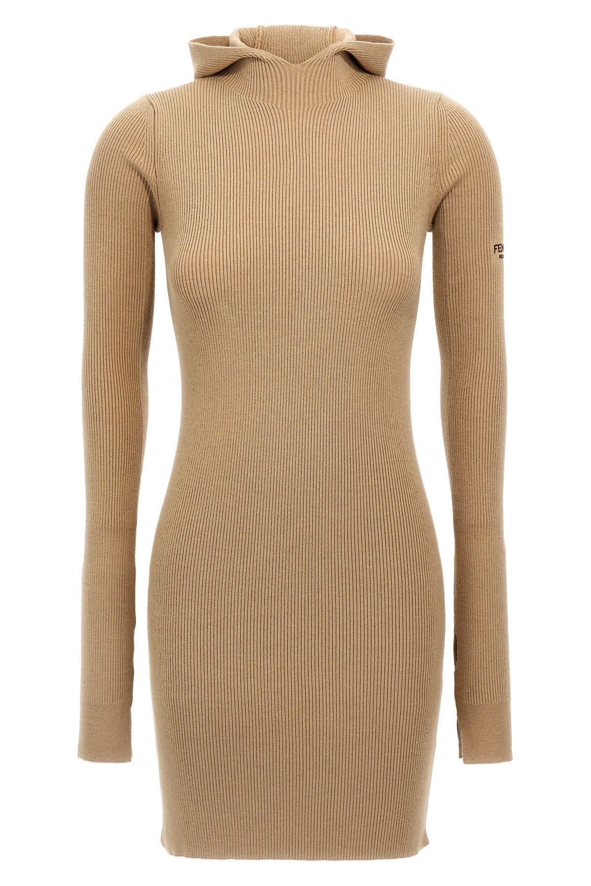 ribbed wool and silk hooded dress