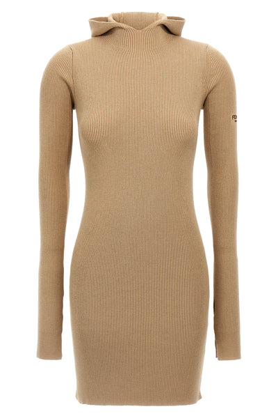 ribbed wool and silk hooded dress