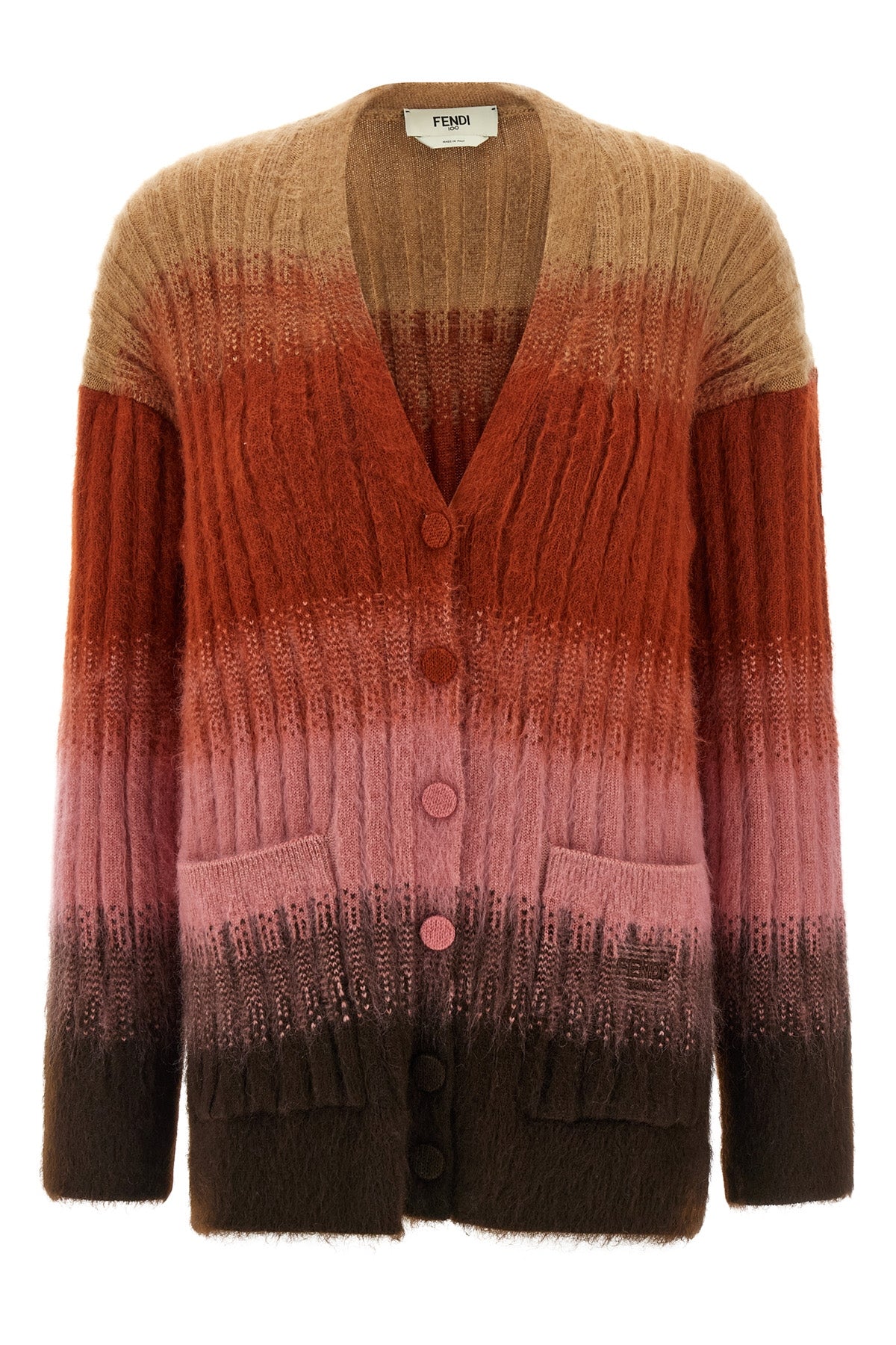 vanisé ribbed knit cardigan of mohair blend and wool dégradé pattern