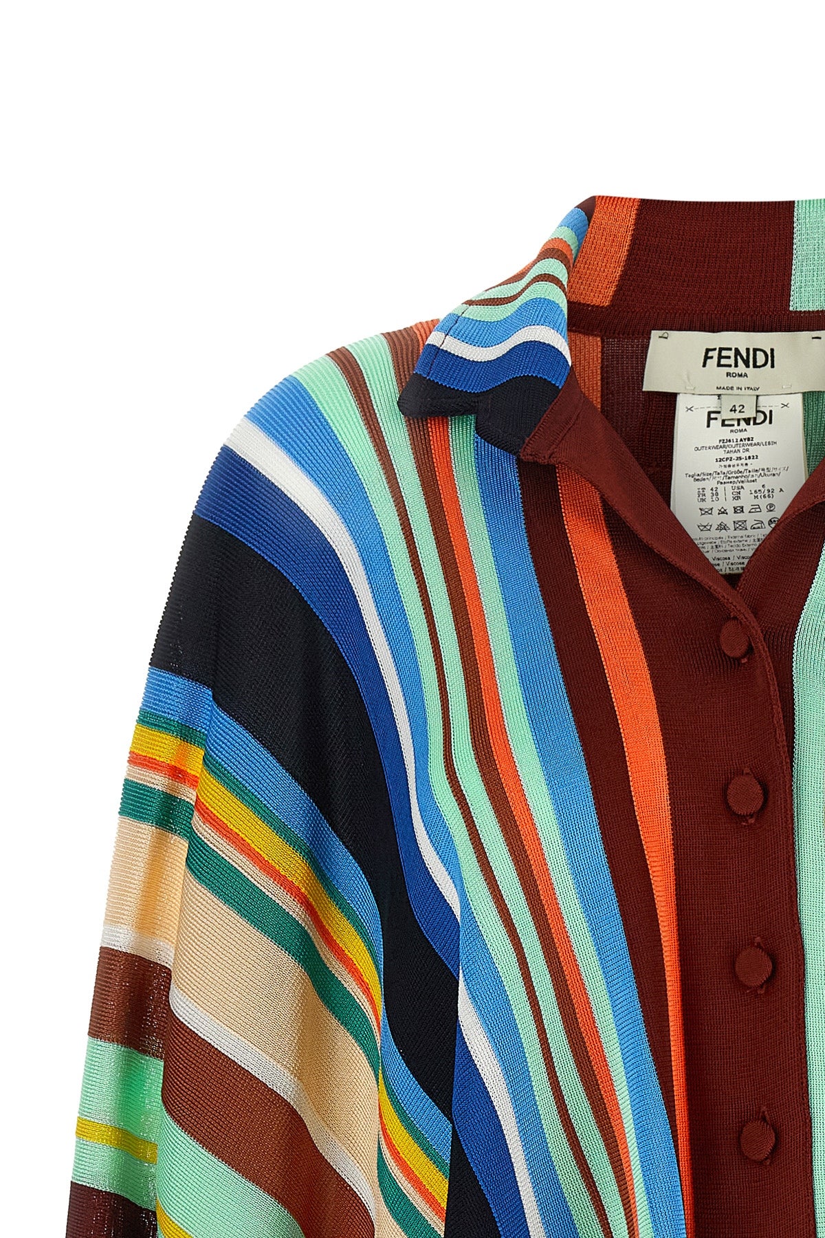 the fendi striped knit poncho features a fluid model