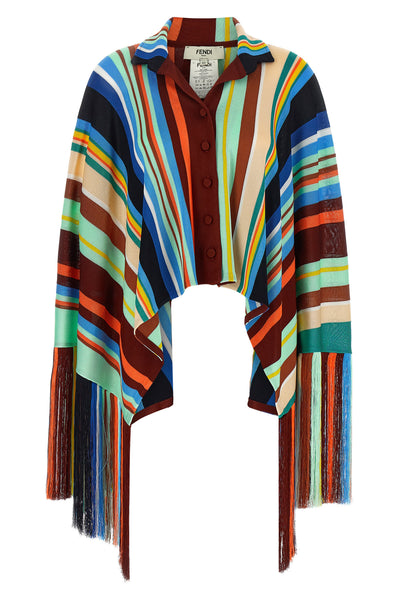 FENDI 42 the fendi striped knit poncho features a fluid model