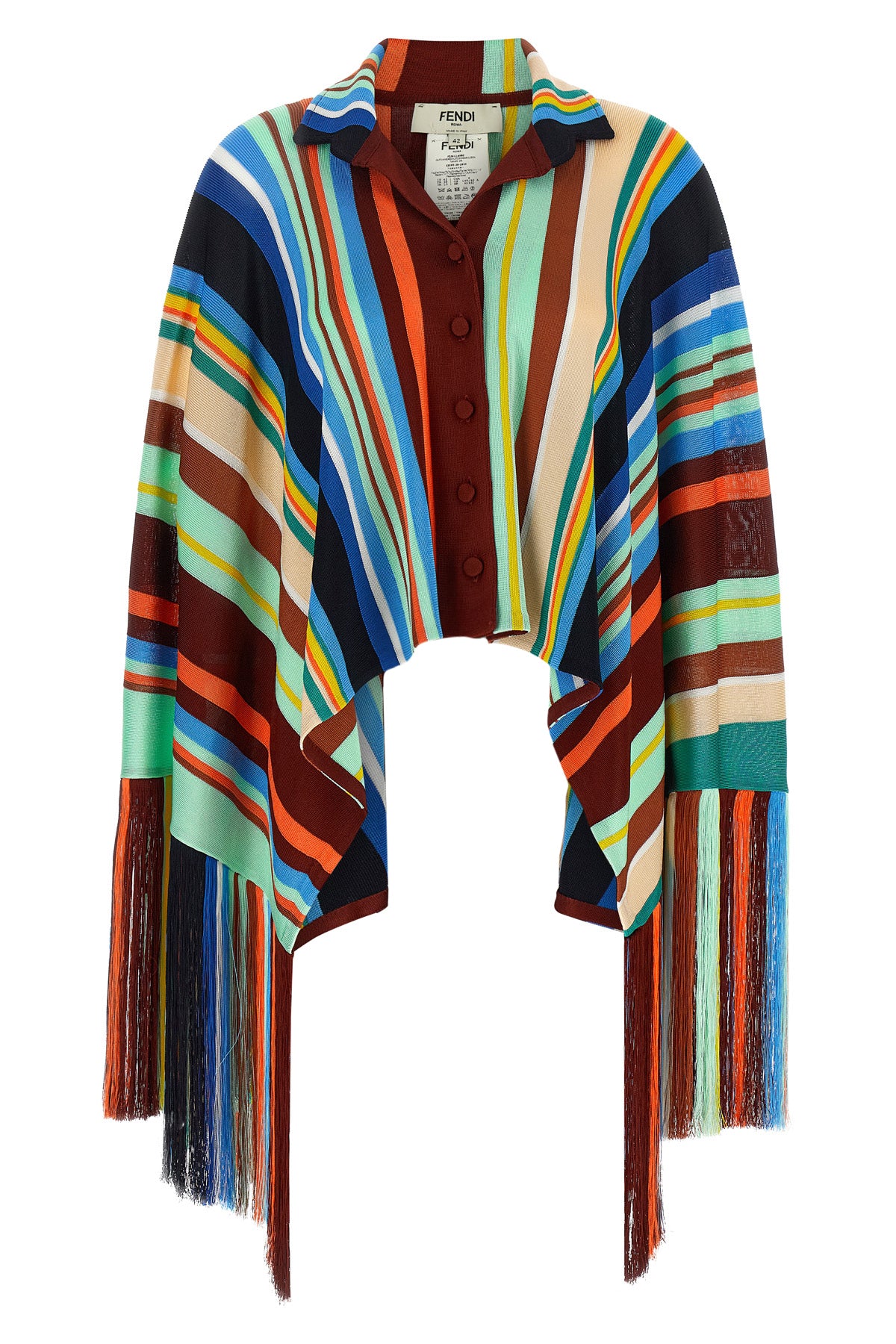 the fendi striped knit poncho features a fluid model
