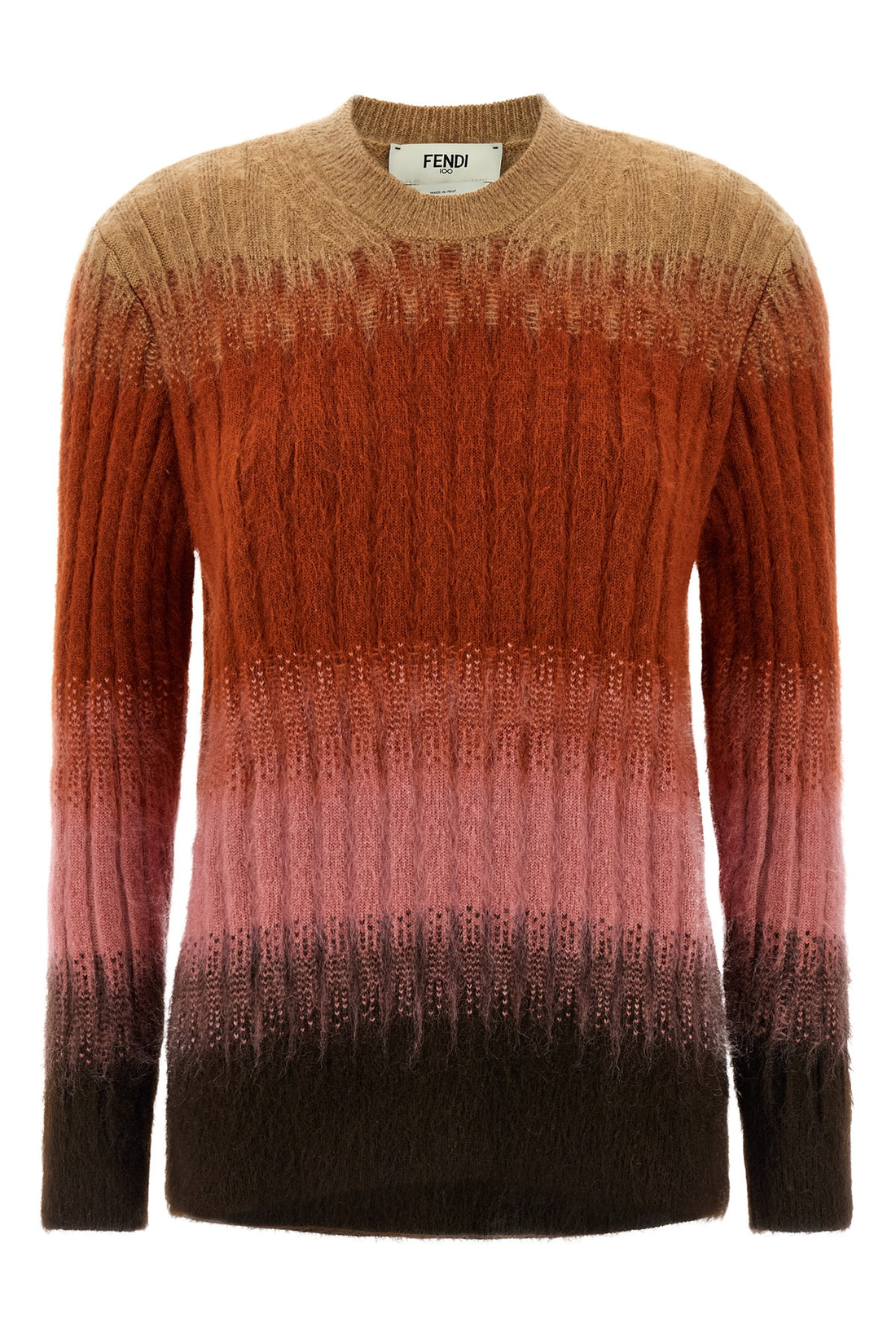 FENDI 38 vanisé ribbed knit sweater of mohair blend and dégradé patterned wool