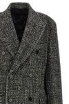two-breasted long coat in wool and cashmere bouclé
