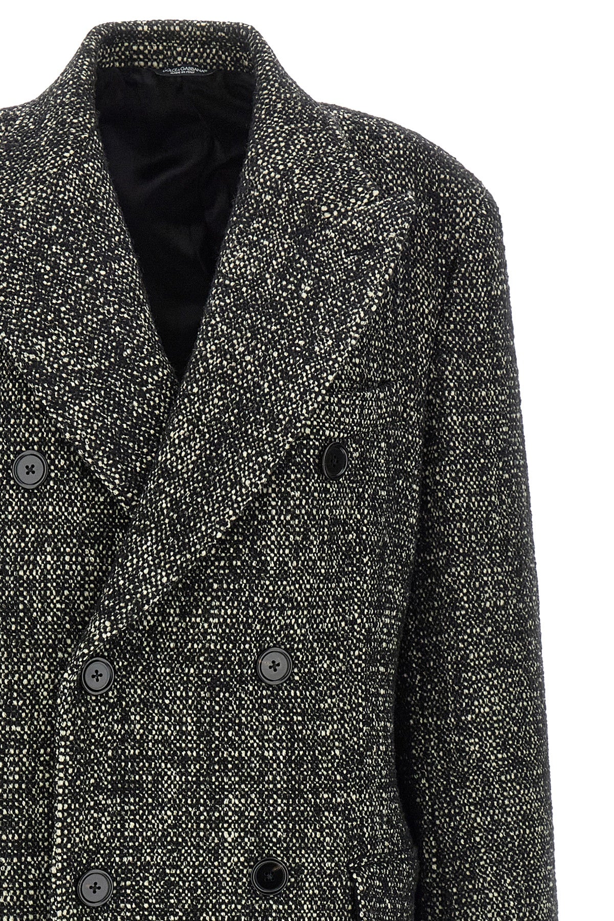two-breasted long coat in wool and cashmere bouclé