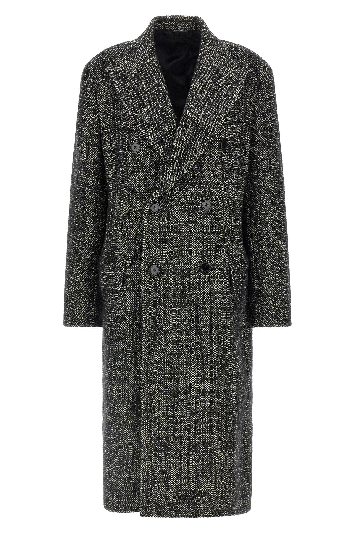 two-breasted long coat in wool and cashmere bouclé