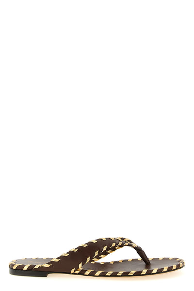 zaira silk nappa leather thong woven