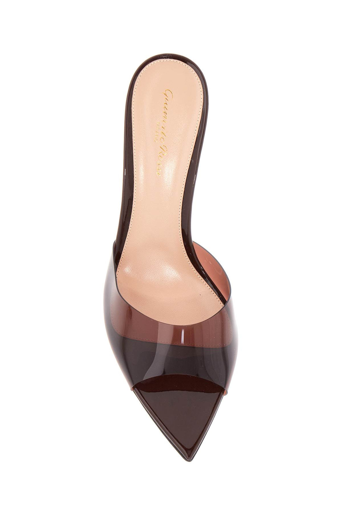 brown glossy tpu sandals with stiletto heel