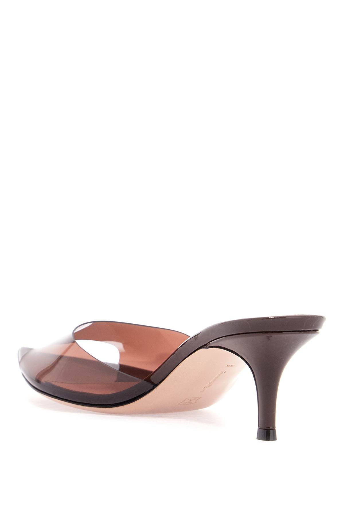 brown glossy tpu sandals with stiletto heel