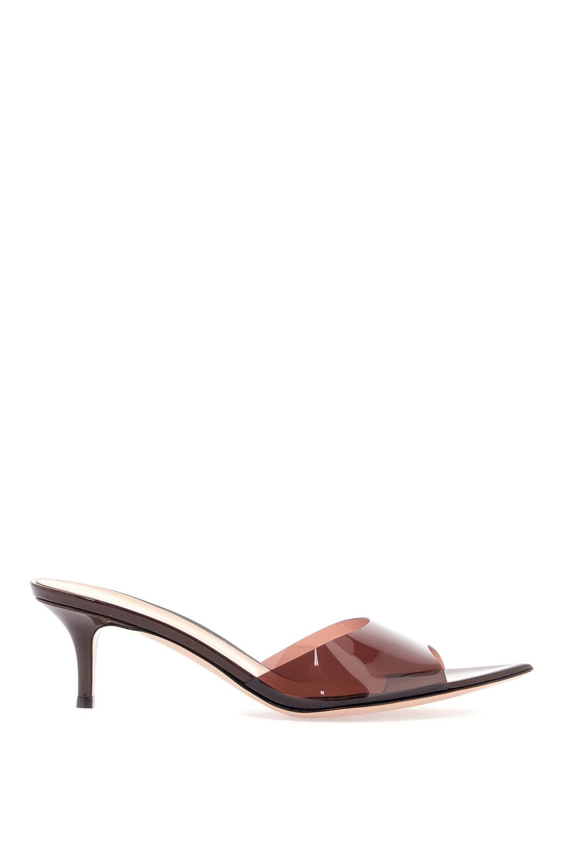 brown glossy tpu sandals with stiletto heel