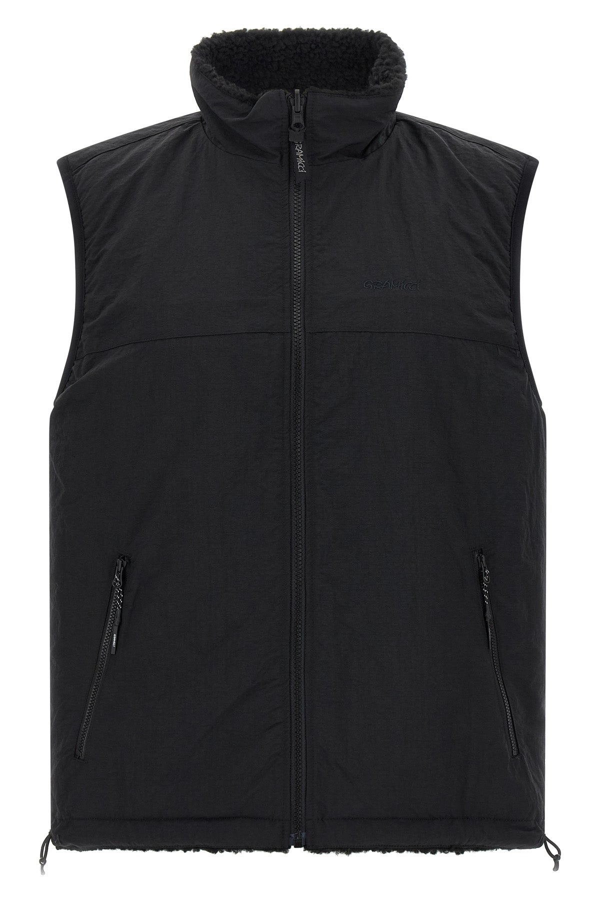 reversible sherpa vest in hard-haired sherpa fleece and high-intensity ripstop
