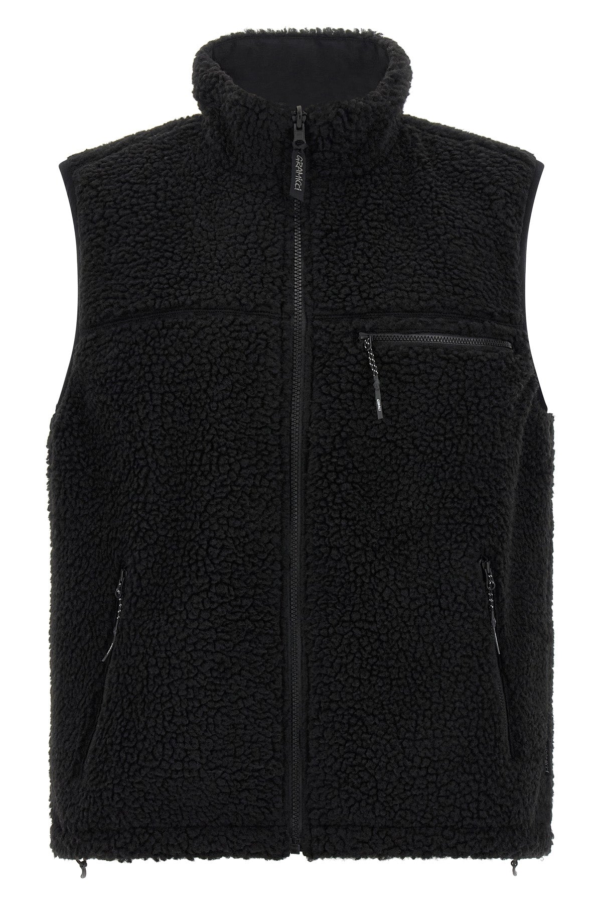 reversible sherpa vest in hard-haired sherpa fleece and high-intensity ripstop