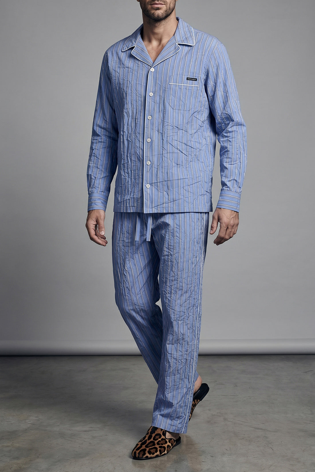 DOLCE &amp; GABBANA 43 cm vanity cotton and silk blend canvas shirt froissé patterned in pajamas