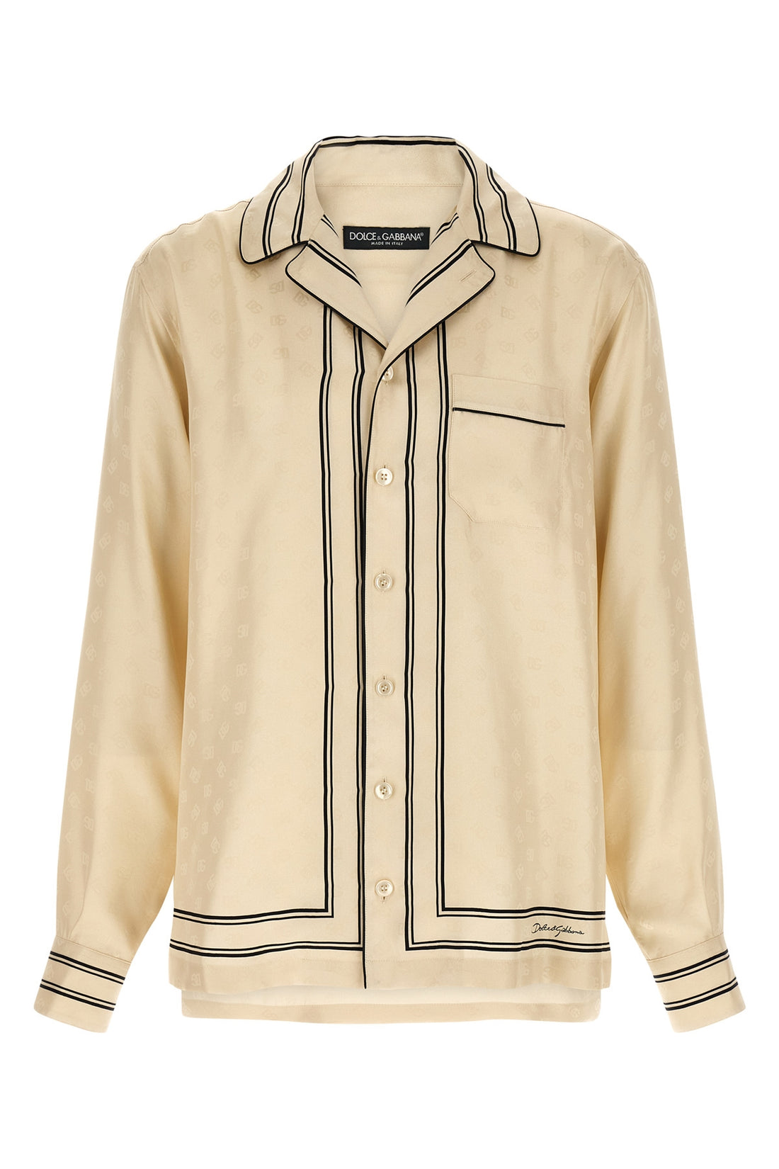DOLCE &amp; GABBANA 42 cm tone-on-tone dg monogram print silk twill shirt
