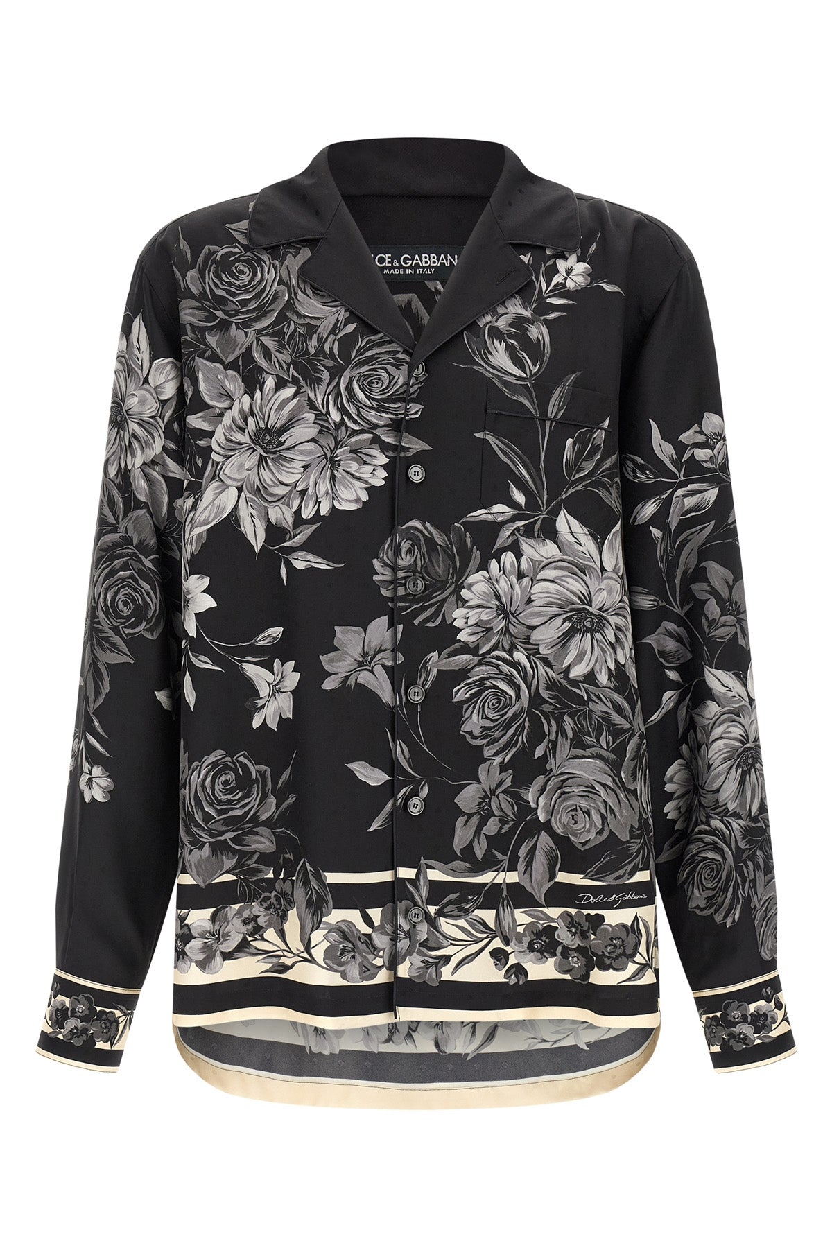 bouquet fiori print jacquard silk twill shirt