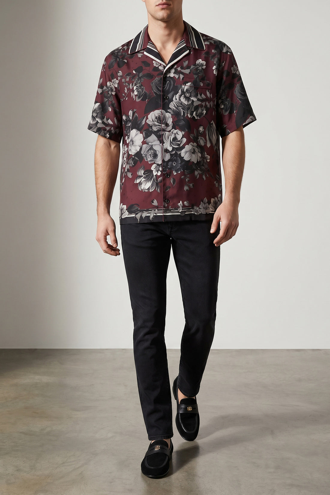 DOLCE &amp; GABBANA 43 cm bouquet fiori print jacquard silk twill shirt