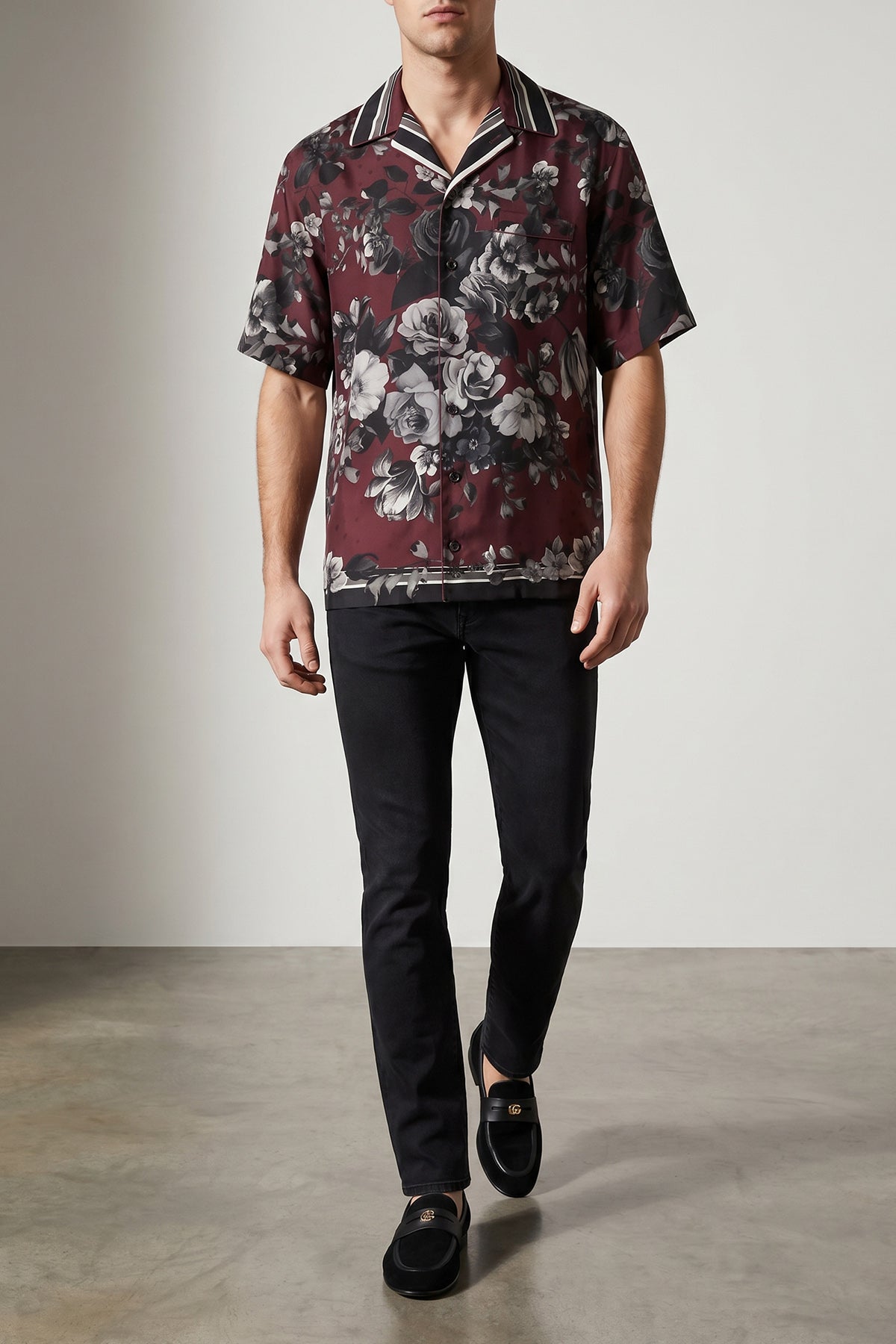 bouquet fiori print jacquard silk twill shirt