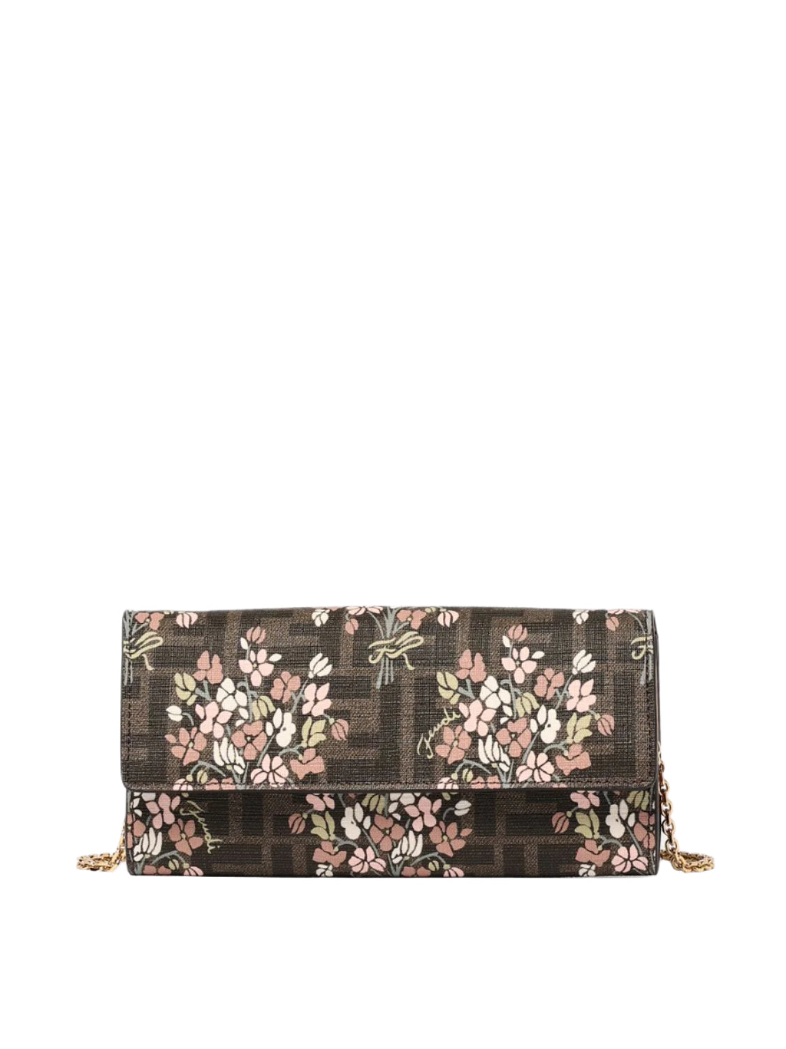 FENDI FF Floral Continental Chain Wallet