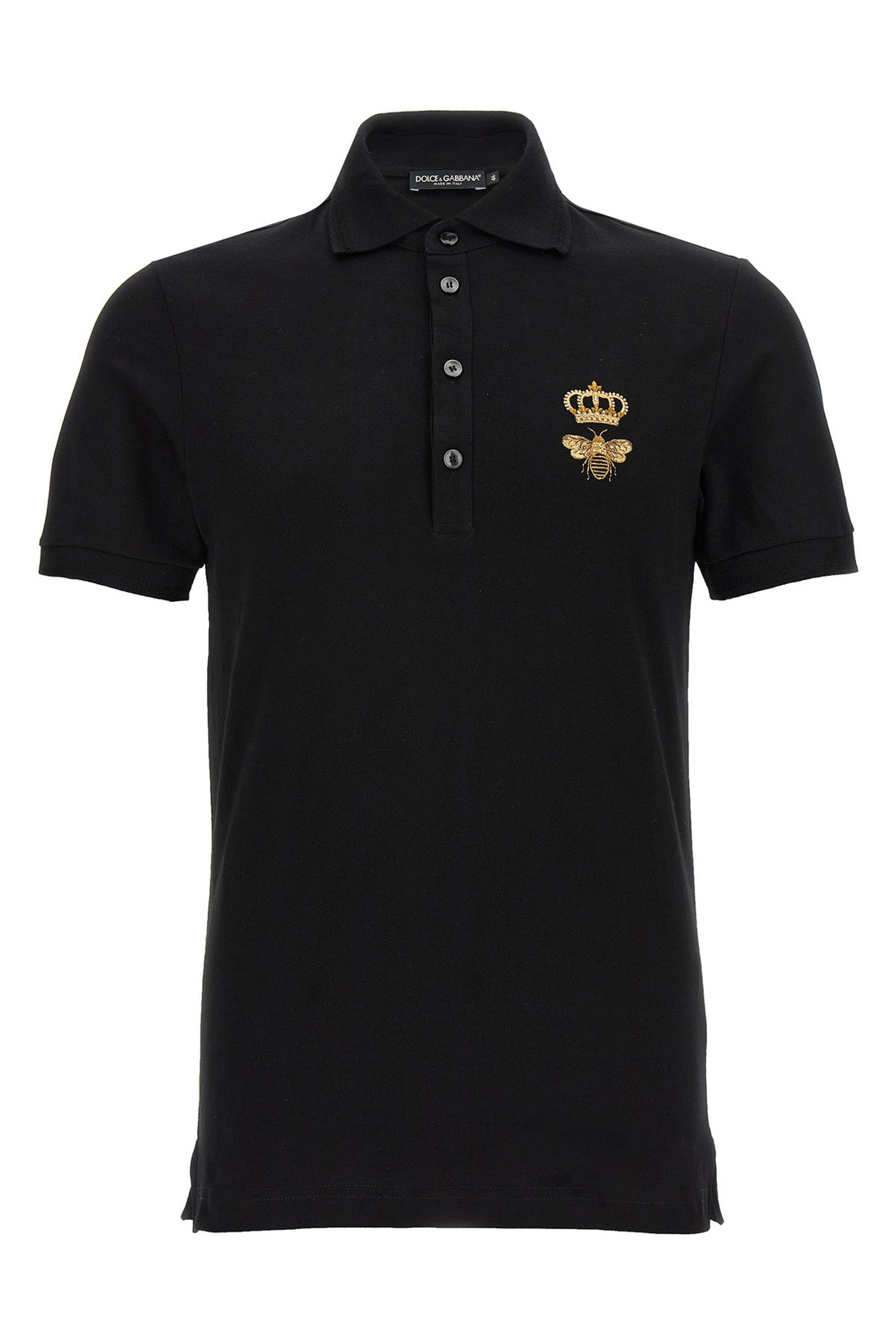 DOLCE &amp; GABBANA 42 black cotton piquet gold bee embroidery collar buttons