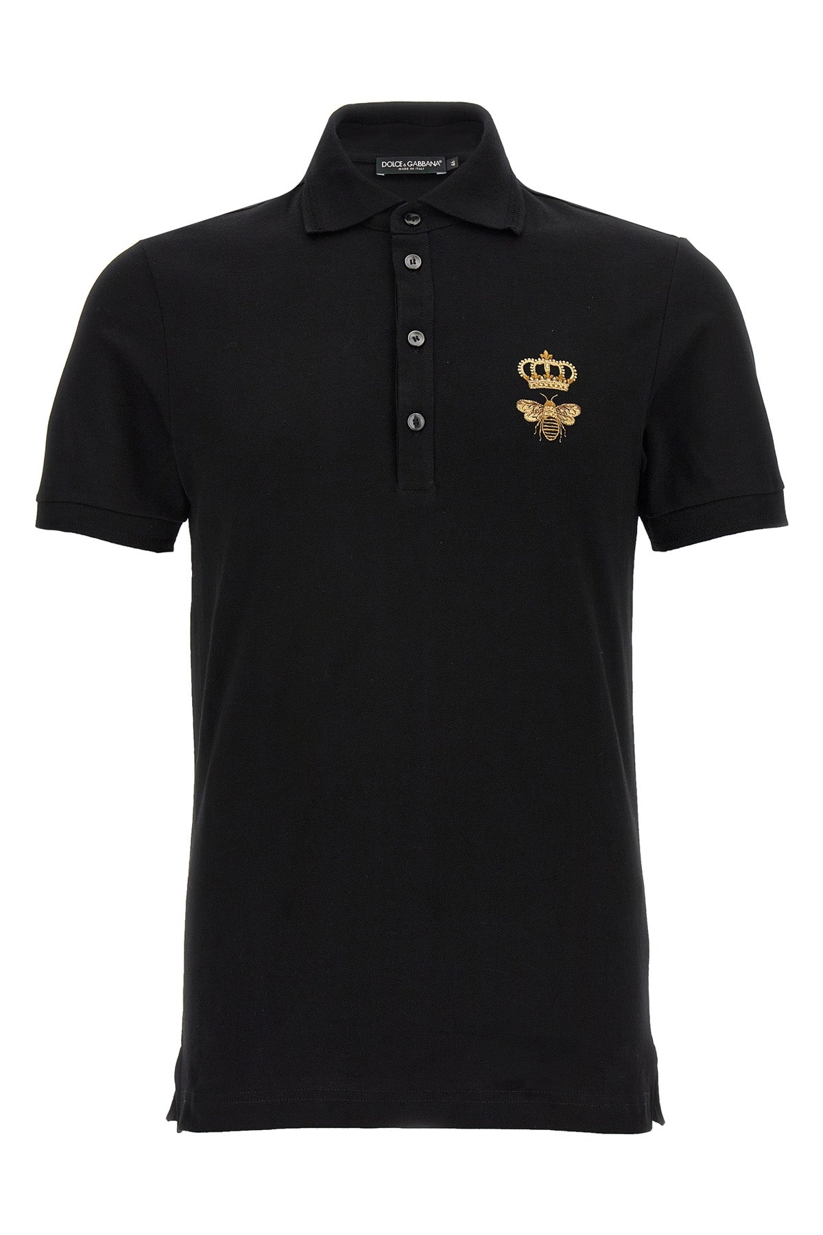 black cotton piquet gold bee embroidery collar buttons