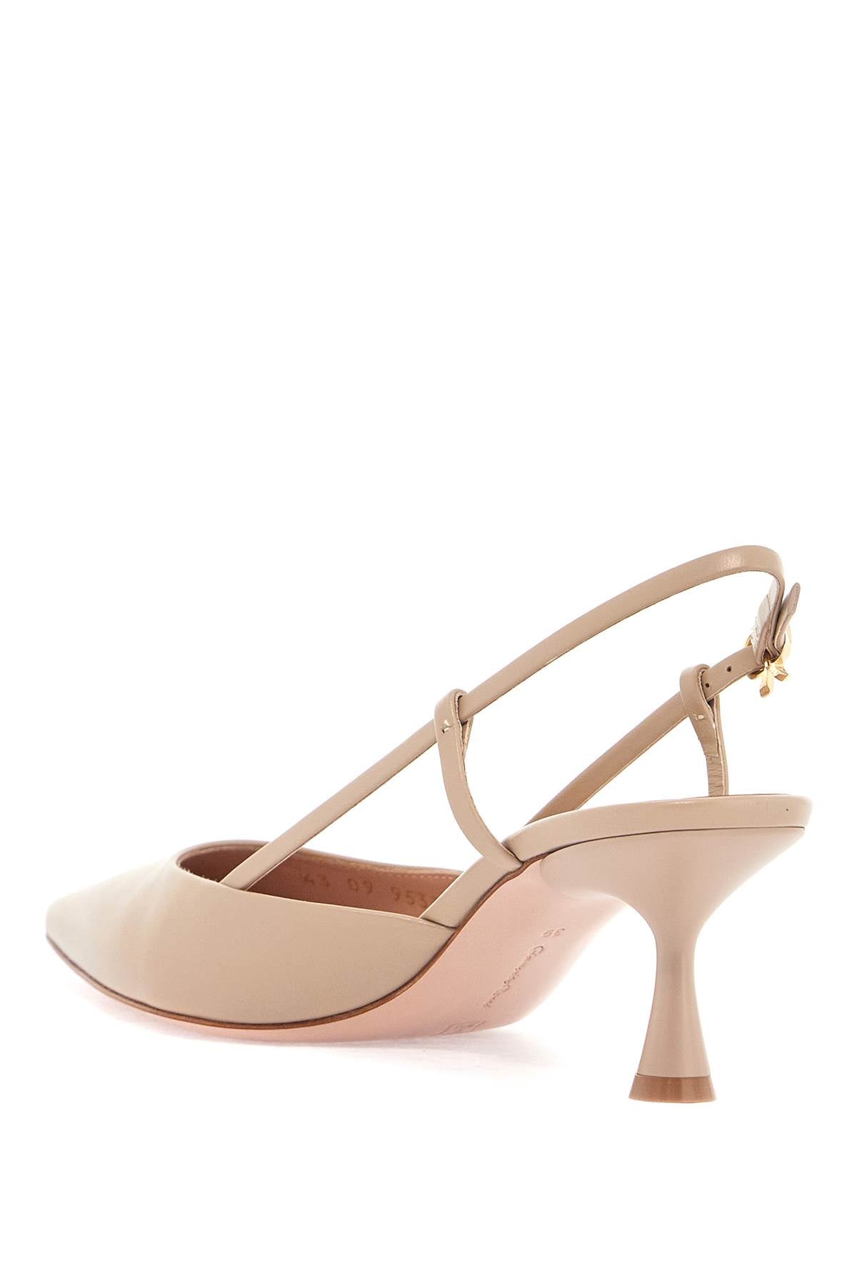 sandy calfskin pumps with open-back and hook-and-loop closure