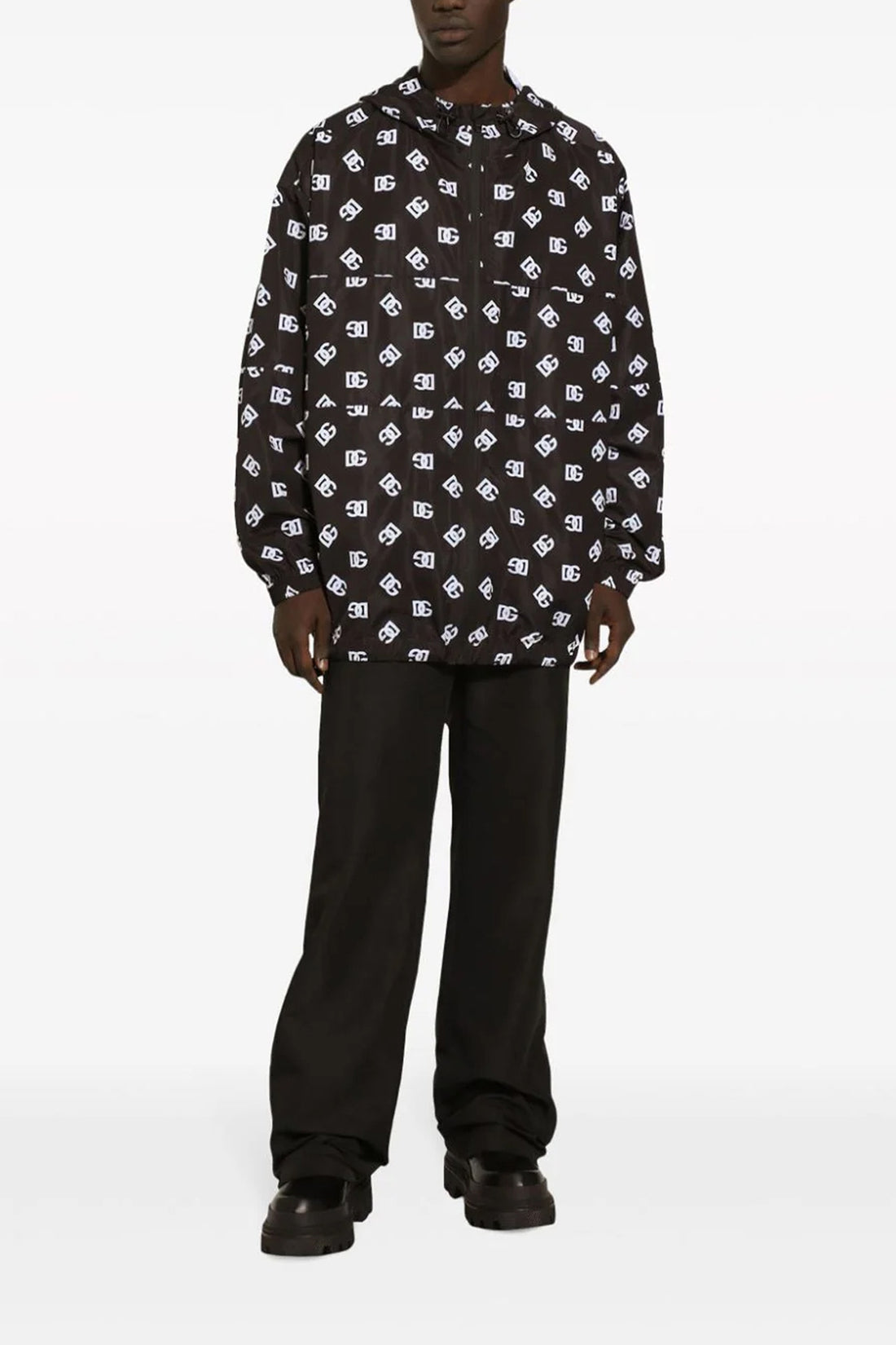 DOLCE &amp; GABBANA XL all-over logo print nylon hooded jacket