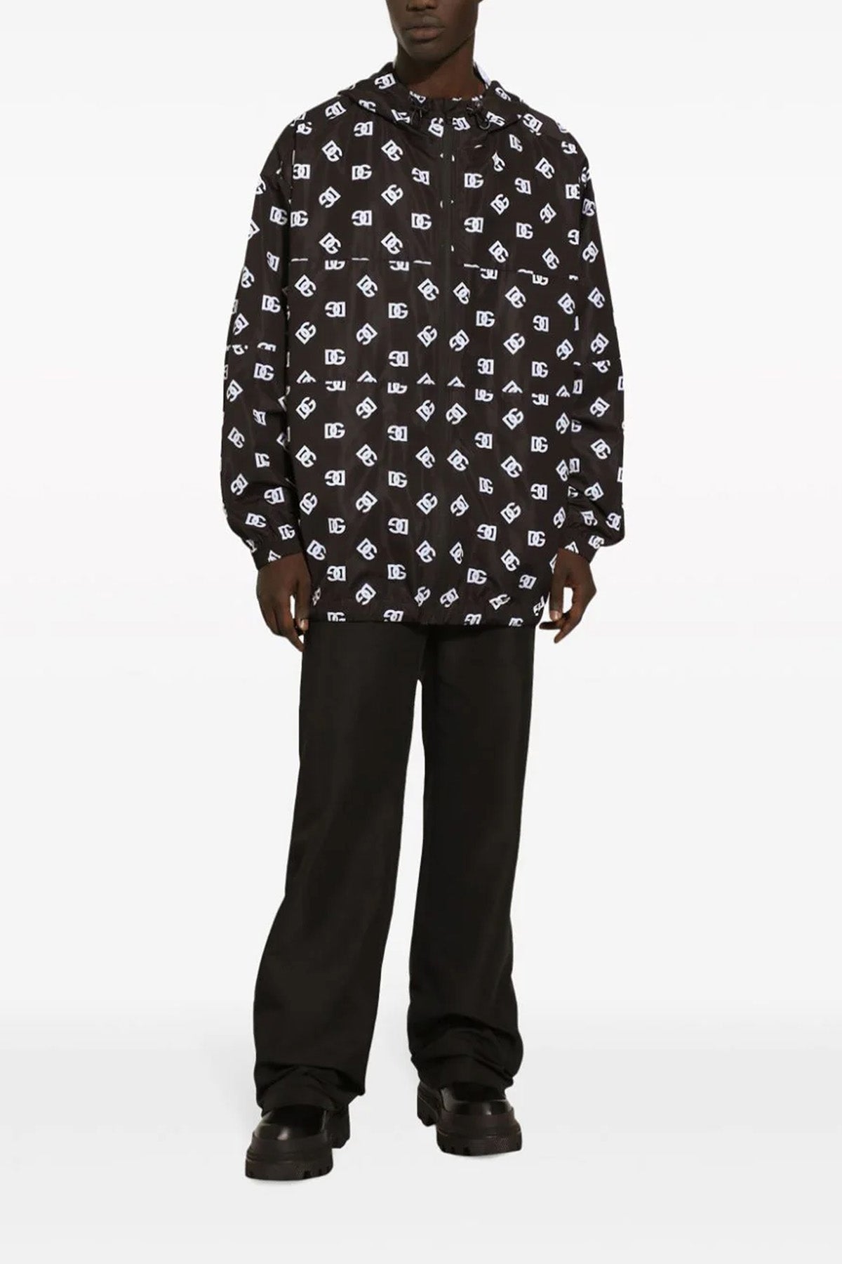 all-over logo print nylon hooded jacket