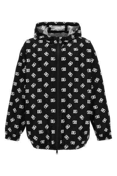 all-over logo print nylon hooded jacket