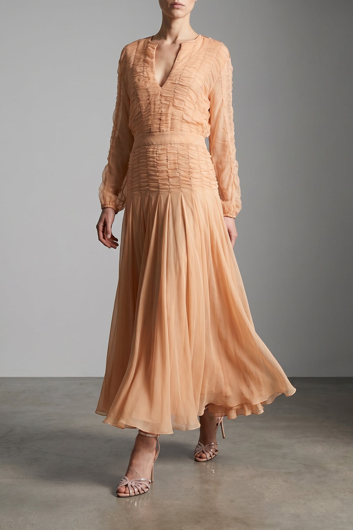 long silk chiffon dress