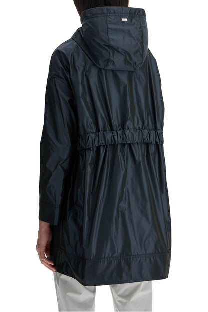 dark blue technical taffeta waterproof parka with hood