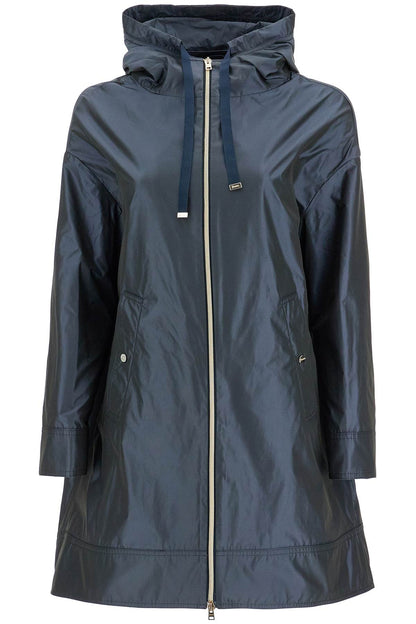 dark blue technical taffeta waterproof parka with hood