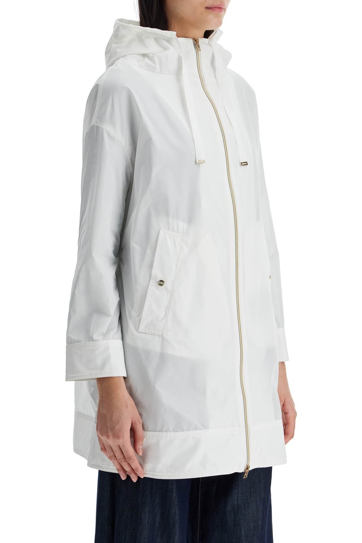 white waterproof 3/4 sleeve parka techn taffeta