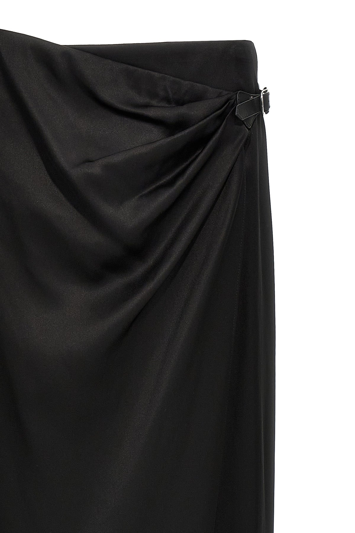 wrap long wrap skirt in double fluid silk satin