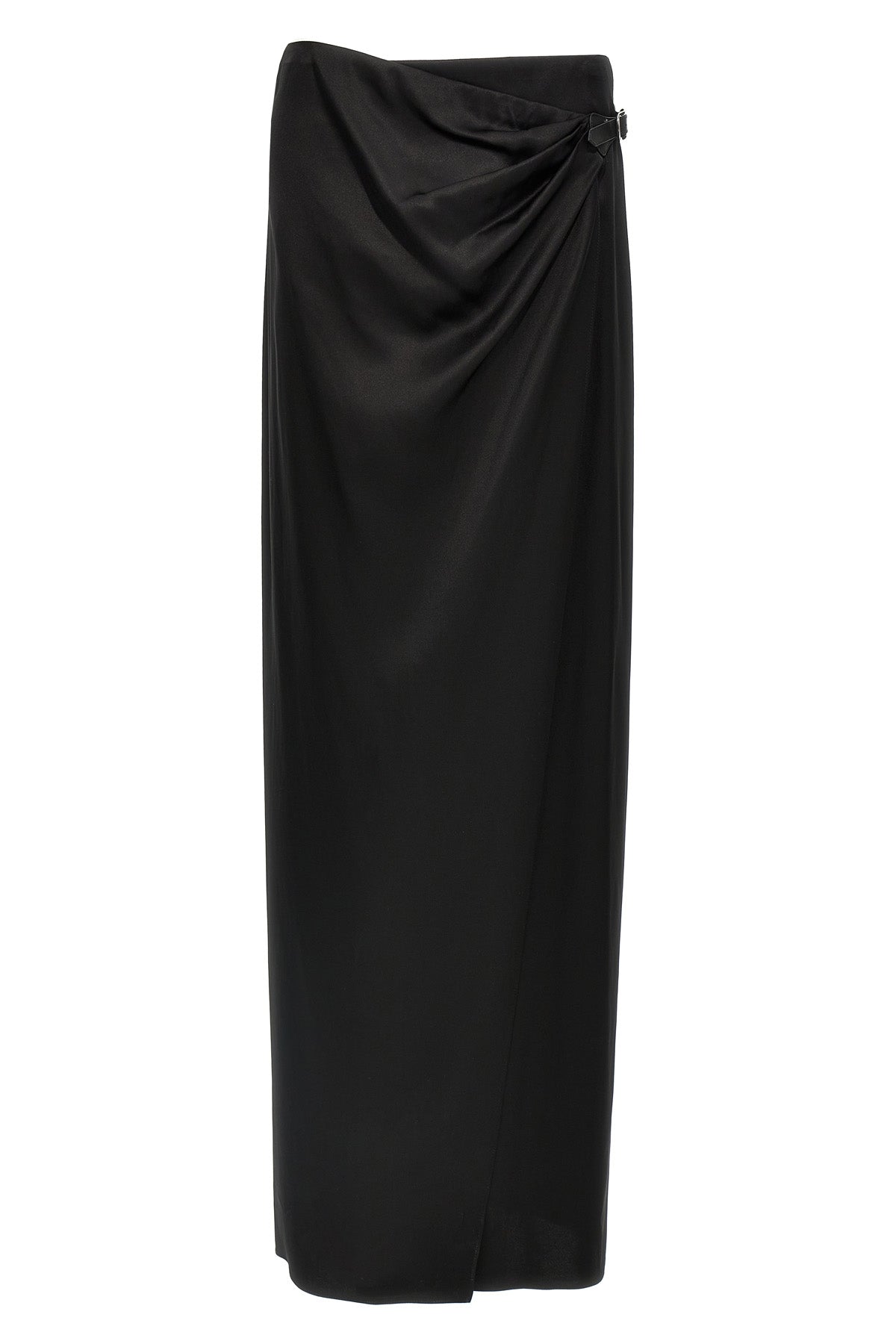 wrap long wrap skirt in double fluid silk satin